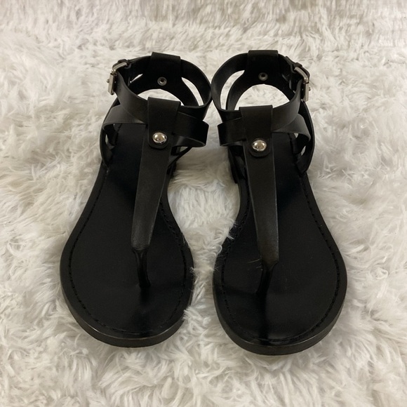 & OTHER STORIES WOMEN BLACK T FRONT GENUINE LEATHER ROMAN STYLE SANDALS.SIZE-7 - Picture 4 of 12